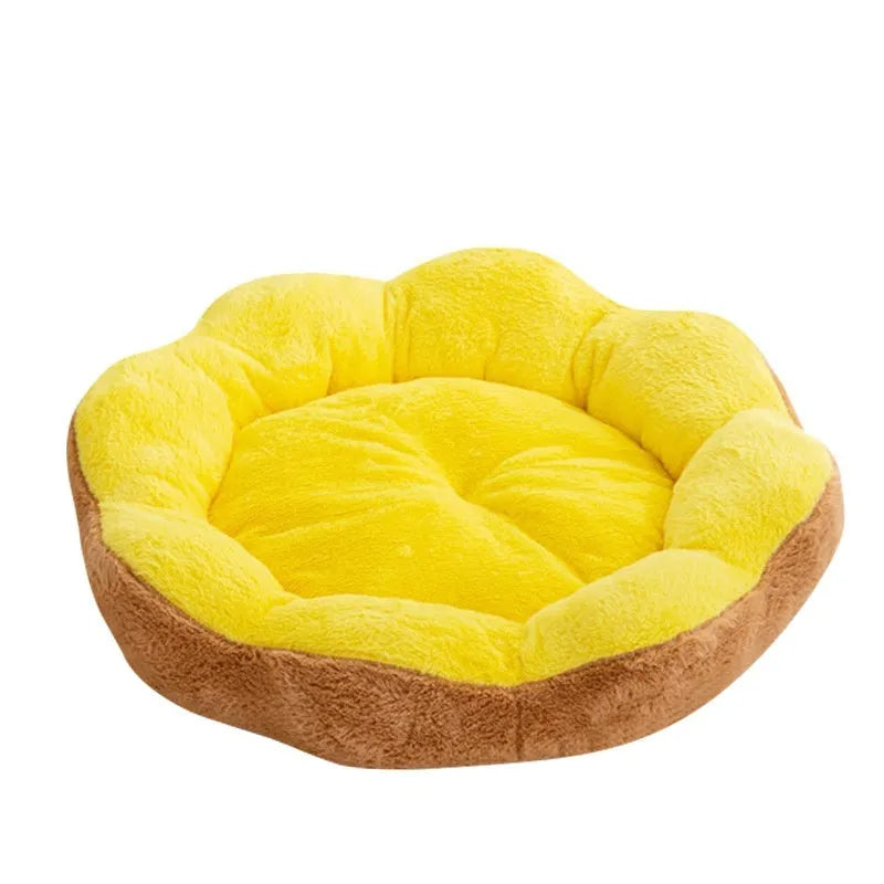 Round rabbit plush cat bed with a detachable washable cover in grey and black colour.