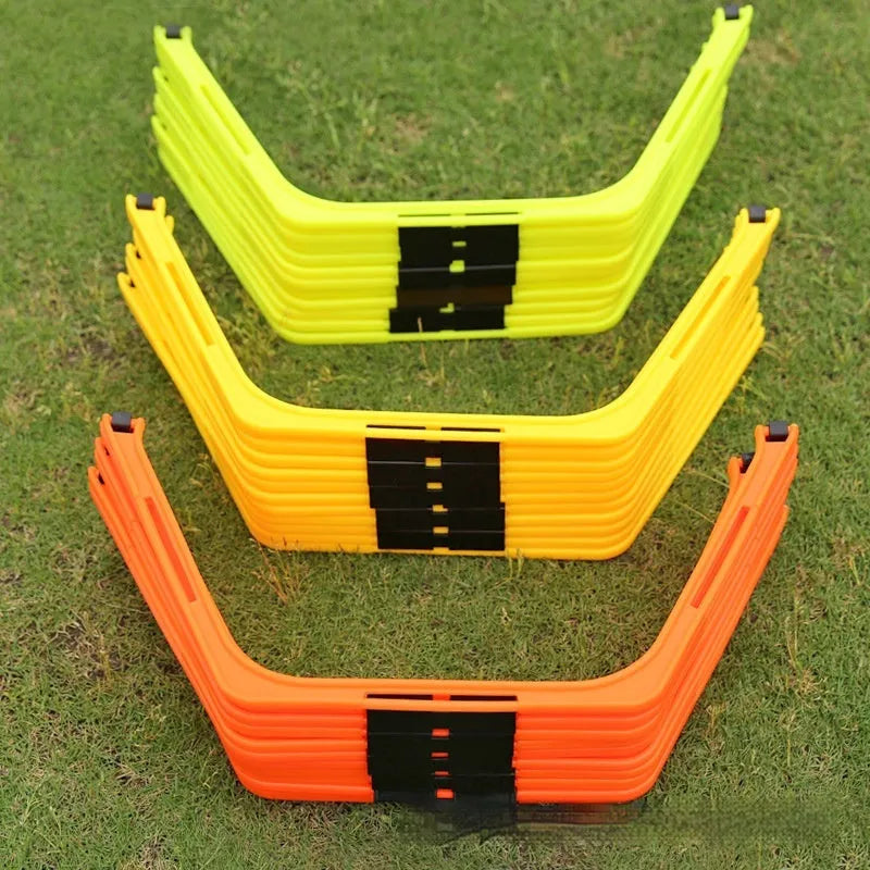 Six foldable hexagonal agility training rings in bright colours for football and basketball drills