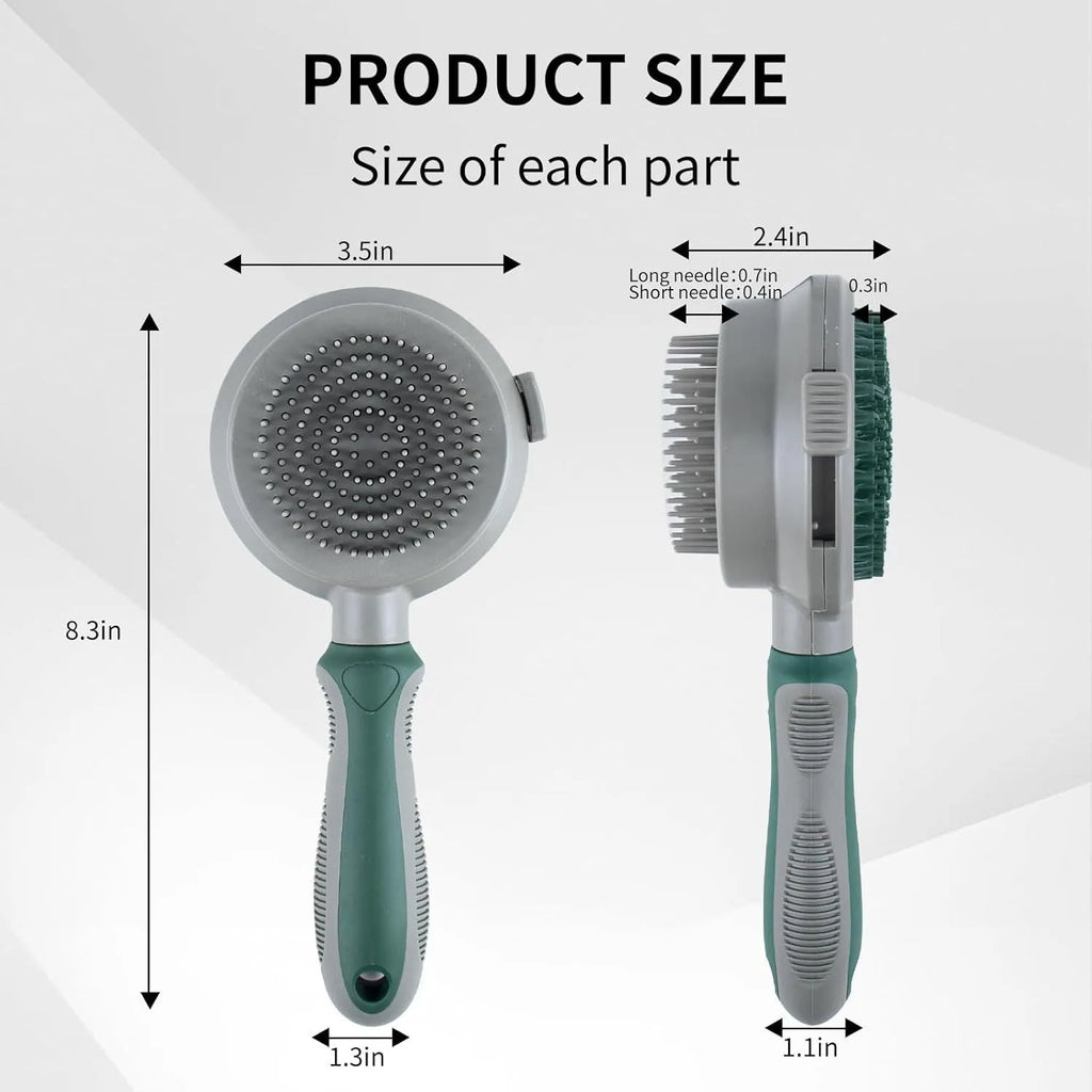 Green two-sided silicone pet brush with slicker brush and massager sides