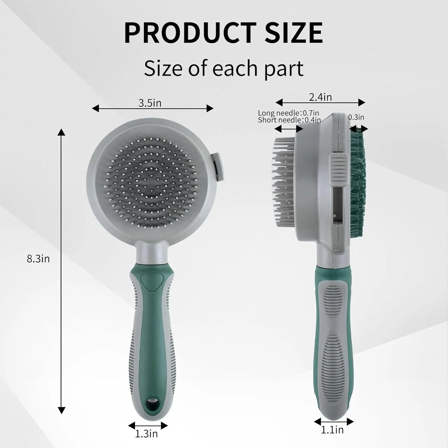 Green two-sided silicone pet brush with slicker brush and massager sides