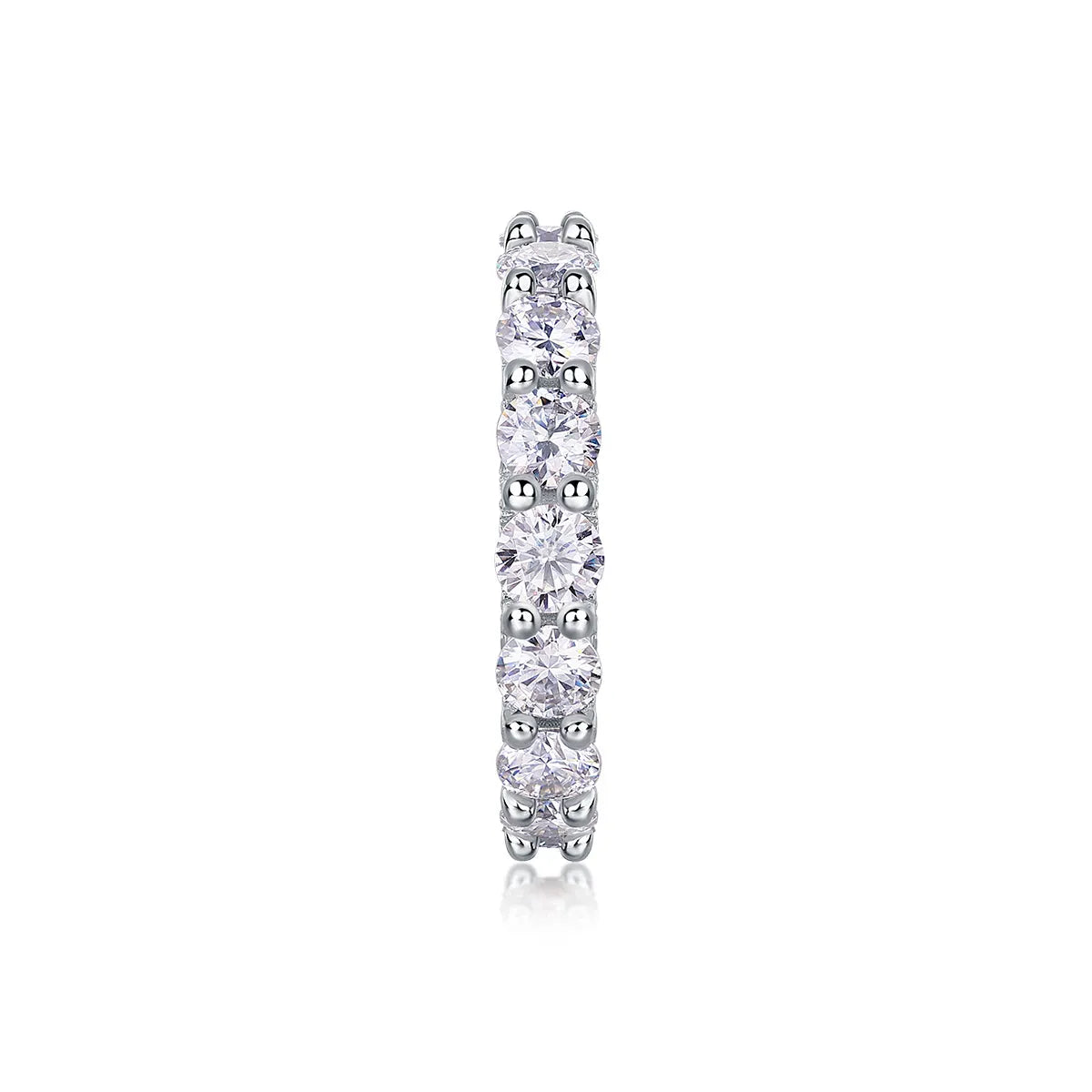 Ferris Wheel moissanite ring set in S925 silver with platinum plating on a white background