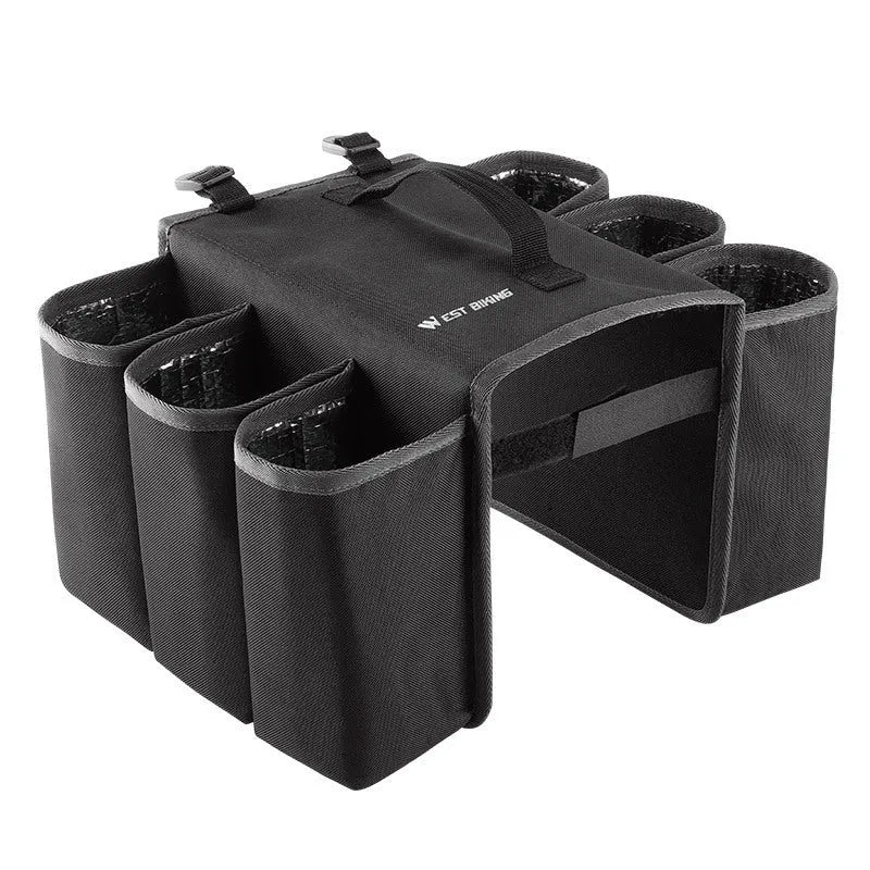 Black bicycle double-sided anti-scratch drink bottle cage bag mounted on bike frame