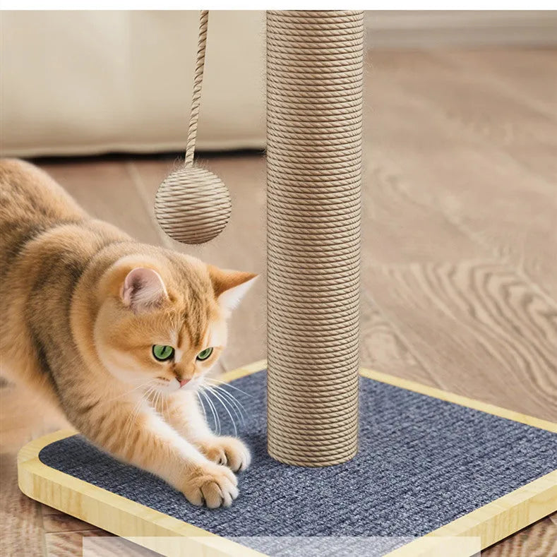 Cat climbing frame with hanging ball toy in windmill design made from pine wood with carpet leather scratching surfaces