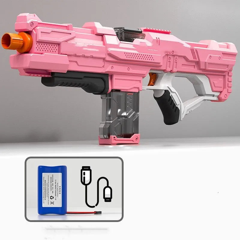 Electric water gun in ocean blue with continuous firing function and plastic body for outdoor use