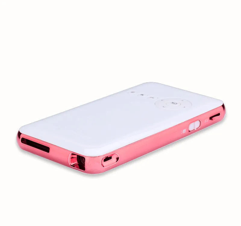 White and rose gold M6S miniature portable Android DLP projector showing compact design