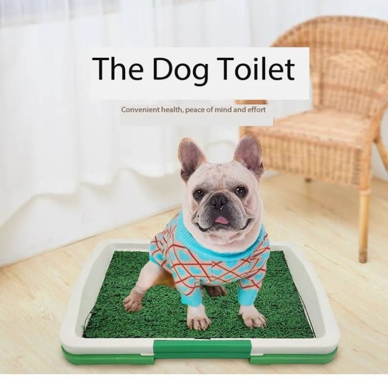 Green synthetic turf dog toilet tray with three-layer construction for indoor potty training