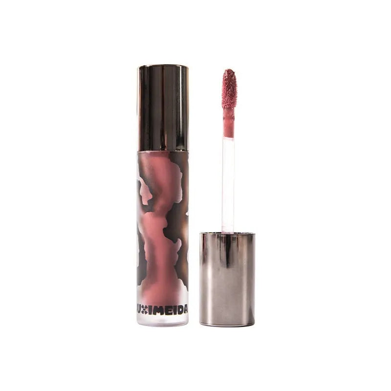 Lava Secret matte liquid lipstick tube showing no-stain technology and five natural shade options