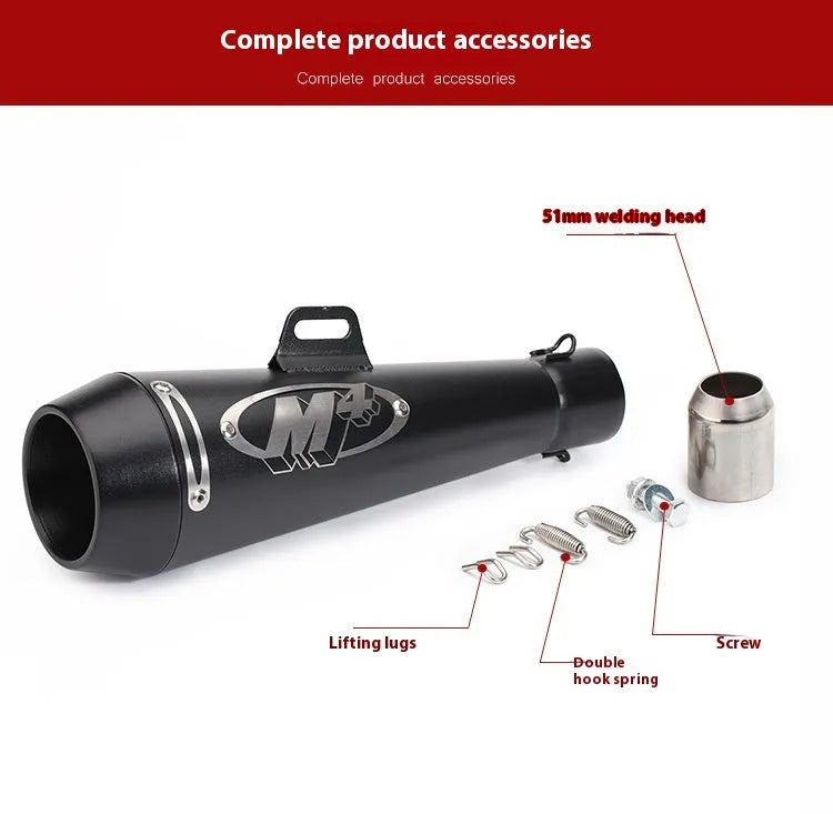 M4 universal motorcycle exhaust pipe in titanium, black and blue finish options