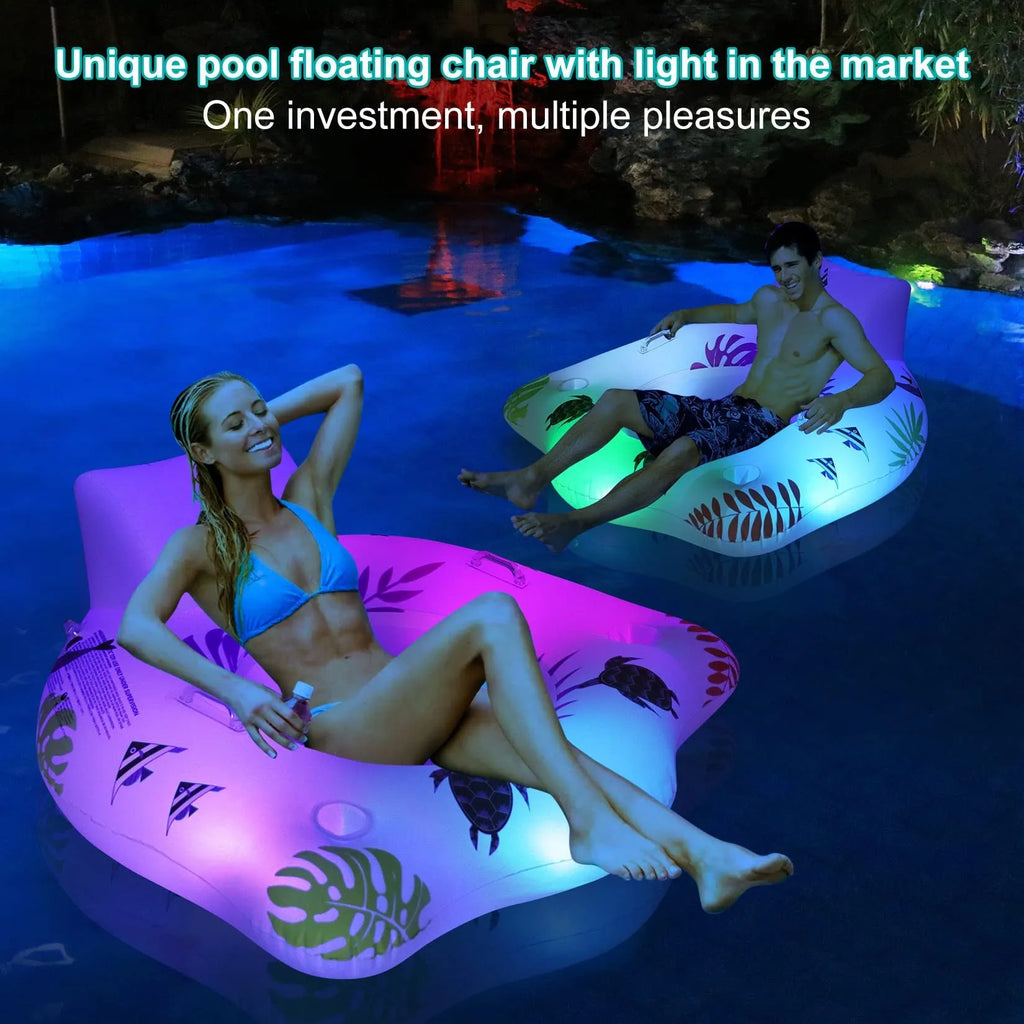 White U-shaped inflatable float with luminous design for pool lounging