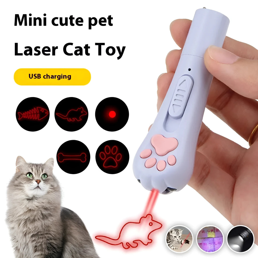Rechargeable cat laser toy with moonlight lamp projecting pet footprint patterns on floor