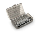 32 in 1 screwdriver set with 30 bits in a black plastic case, dimensions 130x75x37mm