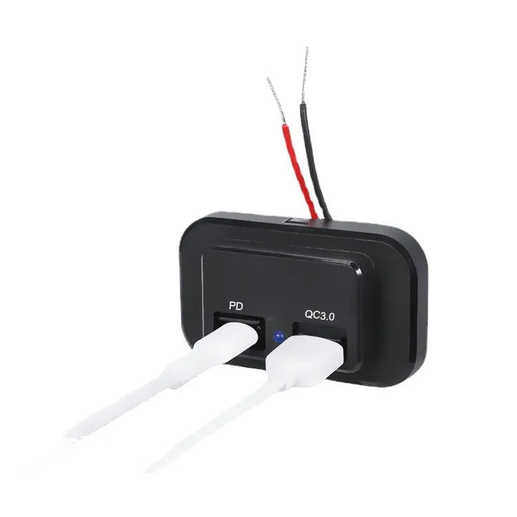 Black QC3.0 car charger with TYPE-C fast charging port for 36W automotive device charging