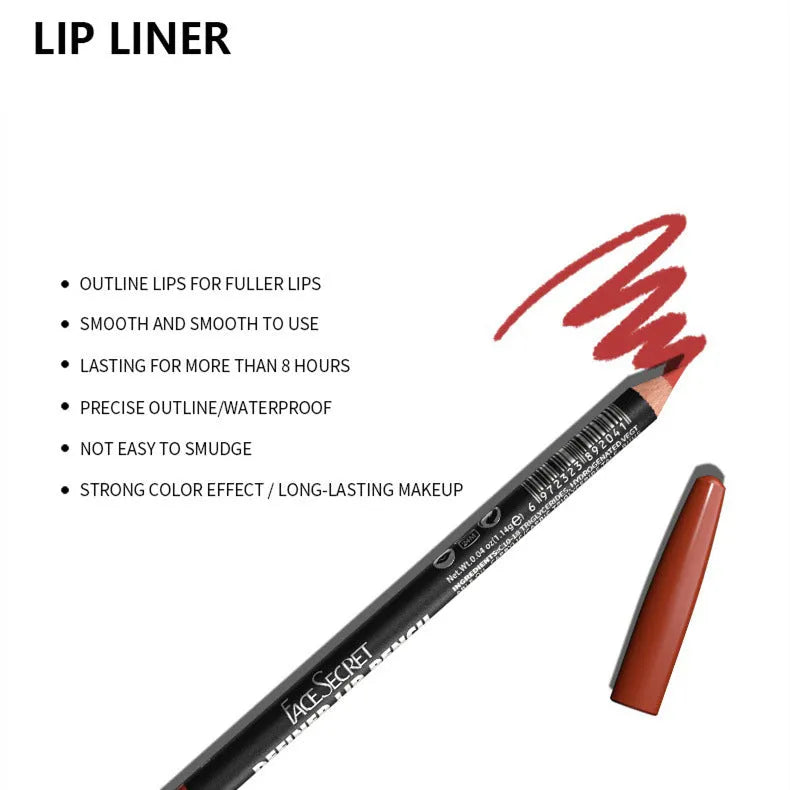 Matte wood lip liner pencil in a shade from the 201-214 colour range, shown sharpened to a point.