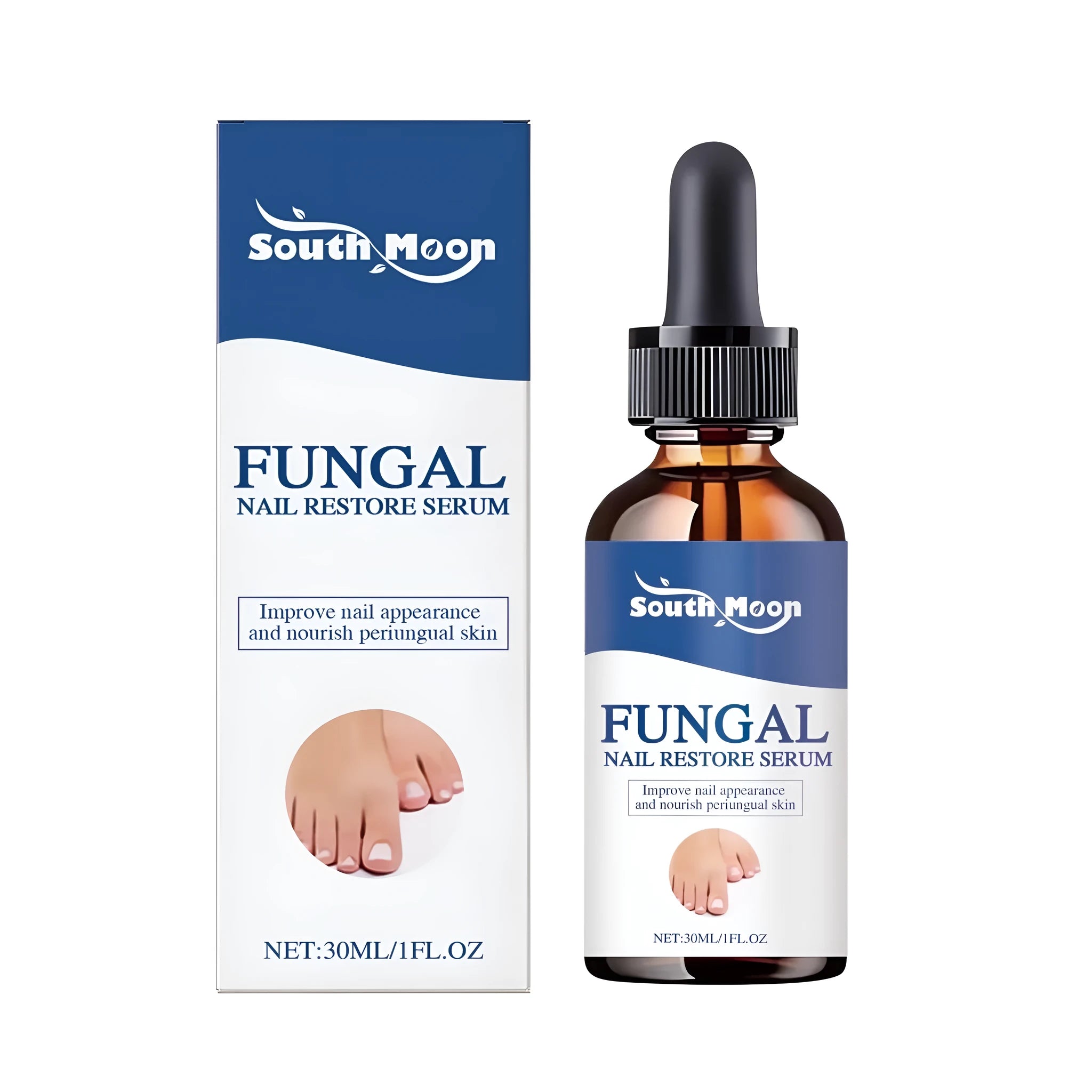 Fungal Nail Restore Serum 30ml bottle with tea tree oil and vitamin E antibacterial liquid