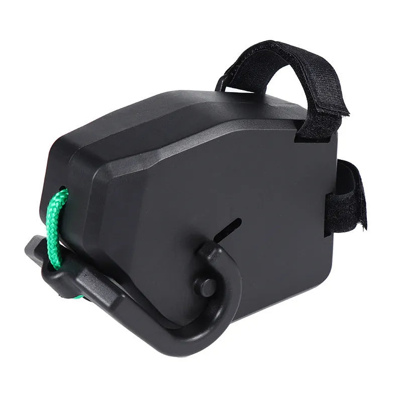 Black plastic resin bicycle trailer rope with universal attachment clips for child bike trailers