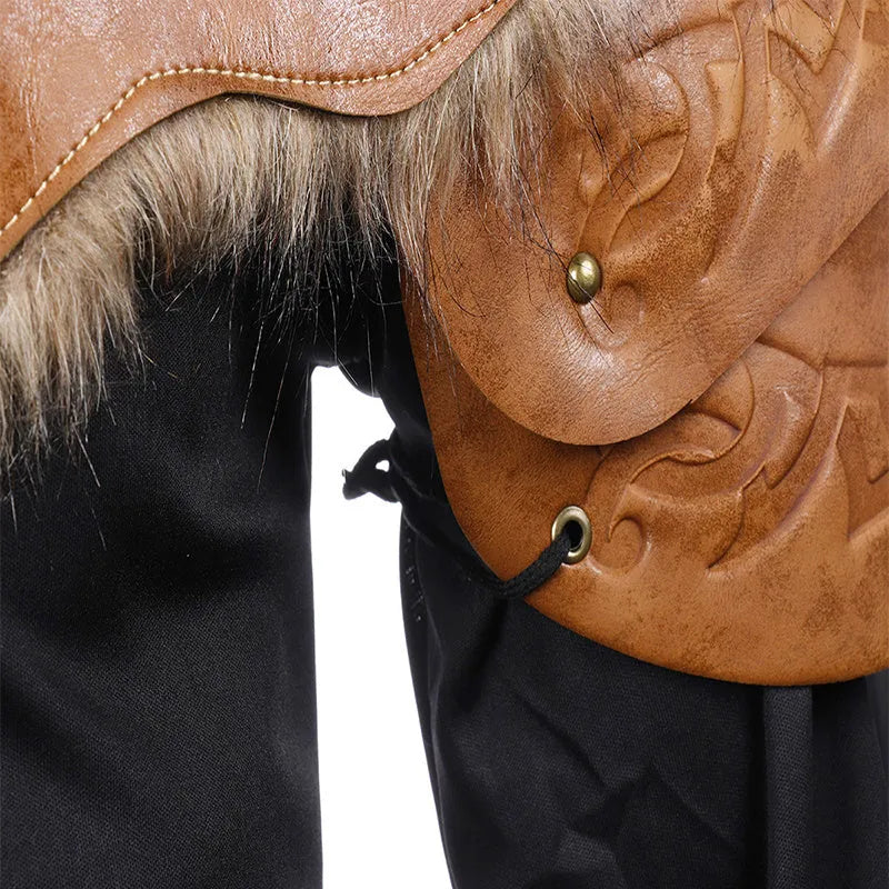 Men's black faux leather Viking armour shoulder piece for Halloween cosplay costume