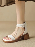 Women's retro ankle-strap platform high heels in white or khaki colour