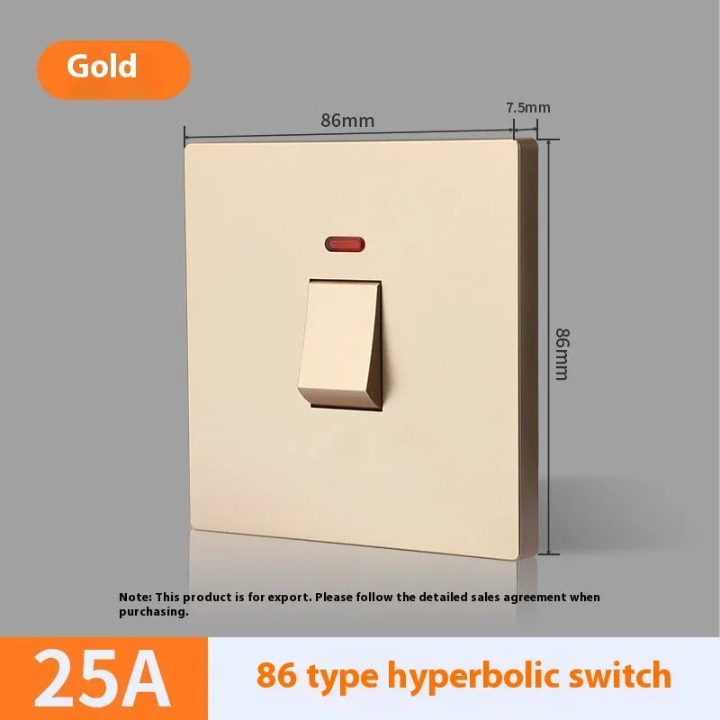 High current double break switch with illuminated panel for water heaters, in gold, grey, or white