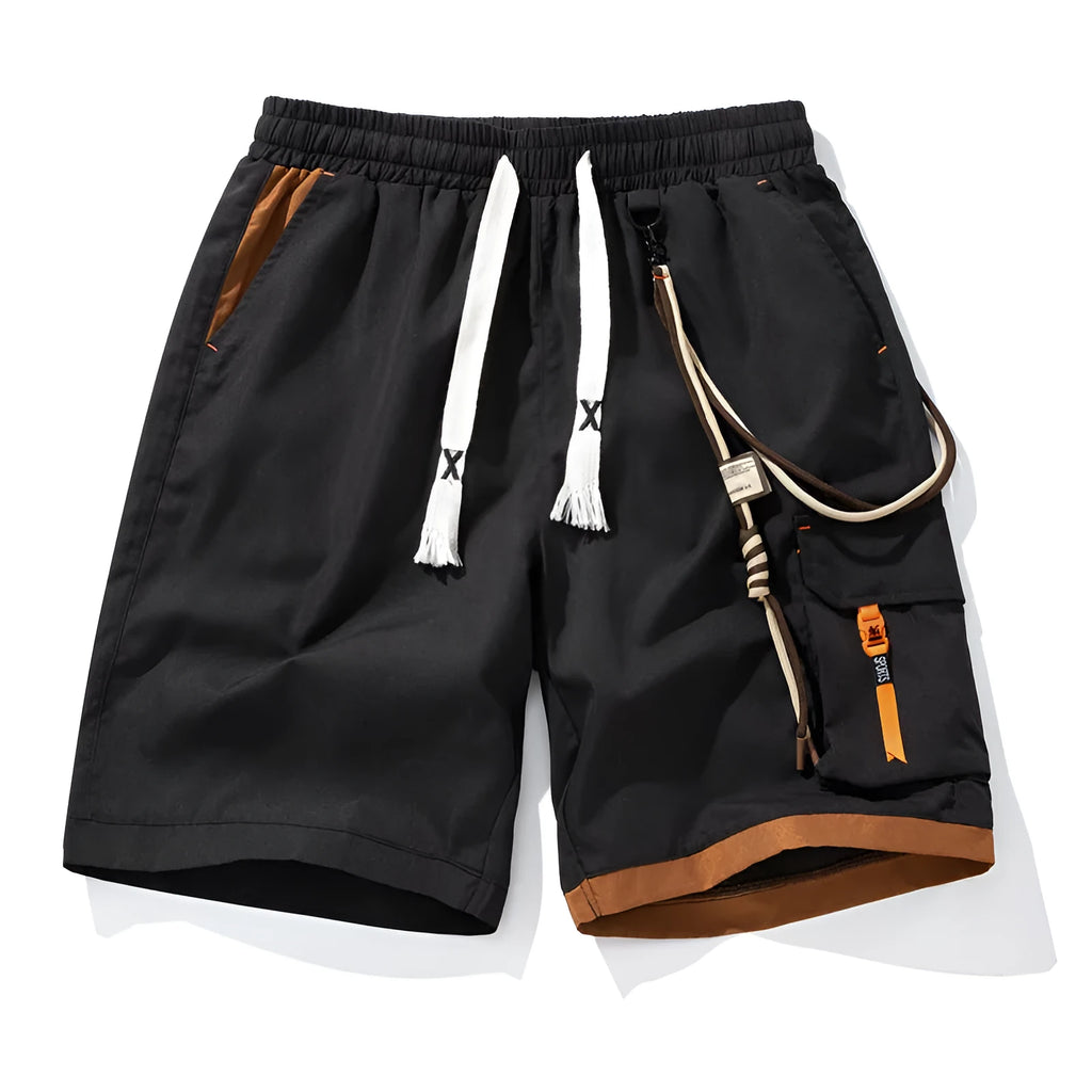 Men's loose-fit bamboo fibre shorts in coffee colour, showing straight-leg cropped design on a hanger.