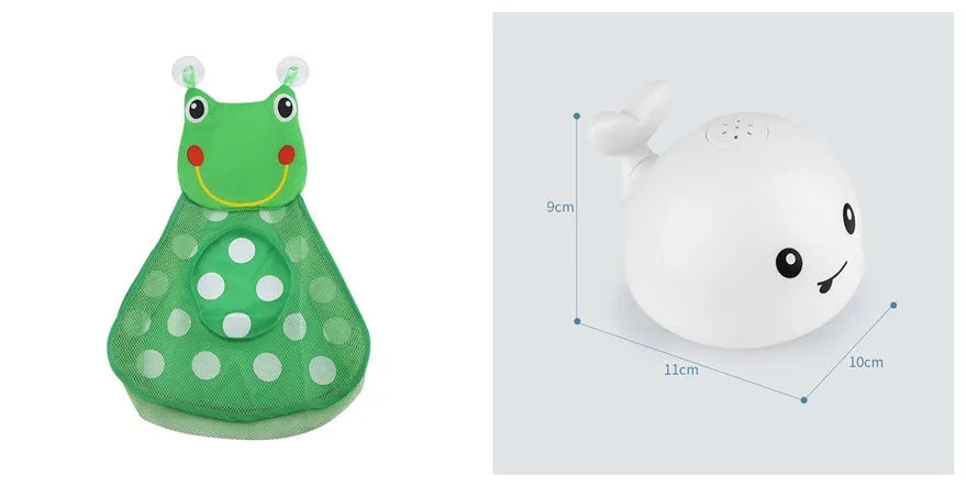 Electric whale bath toy with automatic water spray and flashing lights on a base