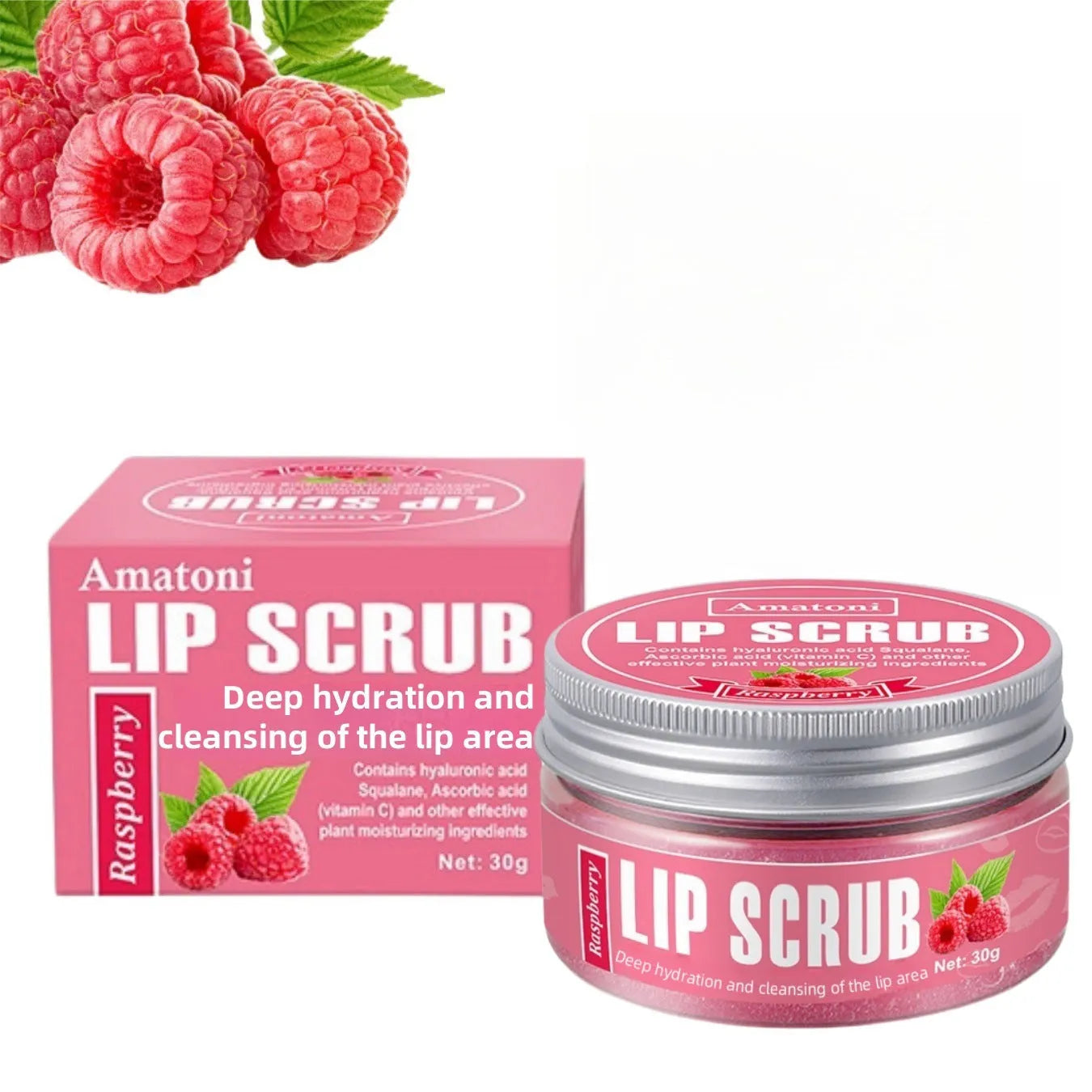 Amatoni fruit flavour lip scrub cream tube in 30g size with exfoliating and moisturising action.