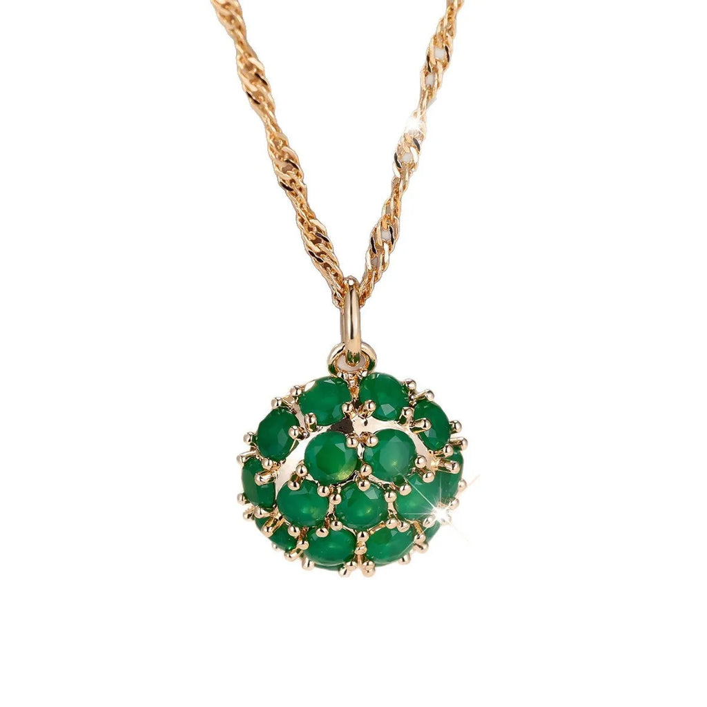 Round emerald and diamond necklace with champagne gold chain 51-60cm length