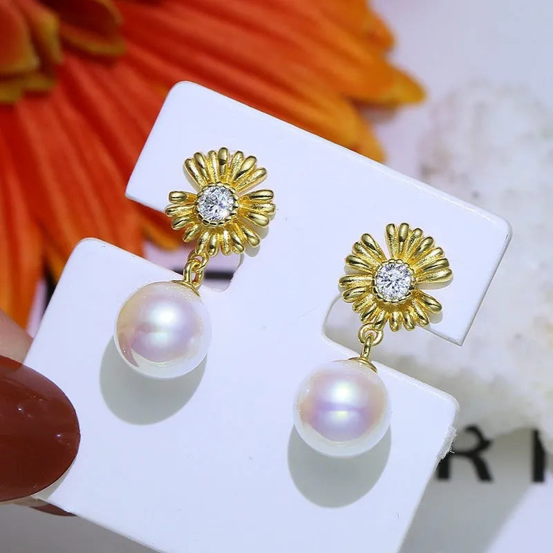 Baroque S925 sterling silver flower earrings with ring holder function in gold or silver finish