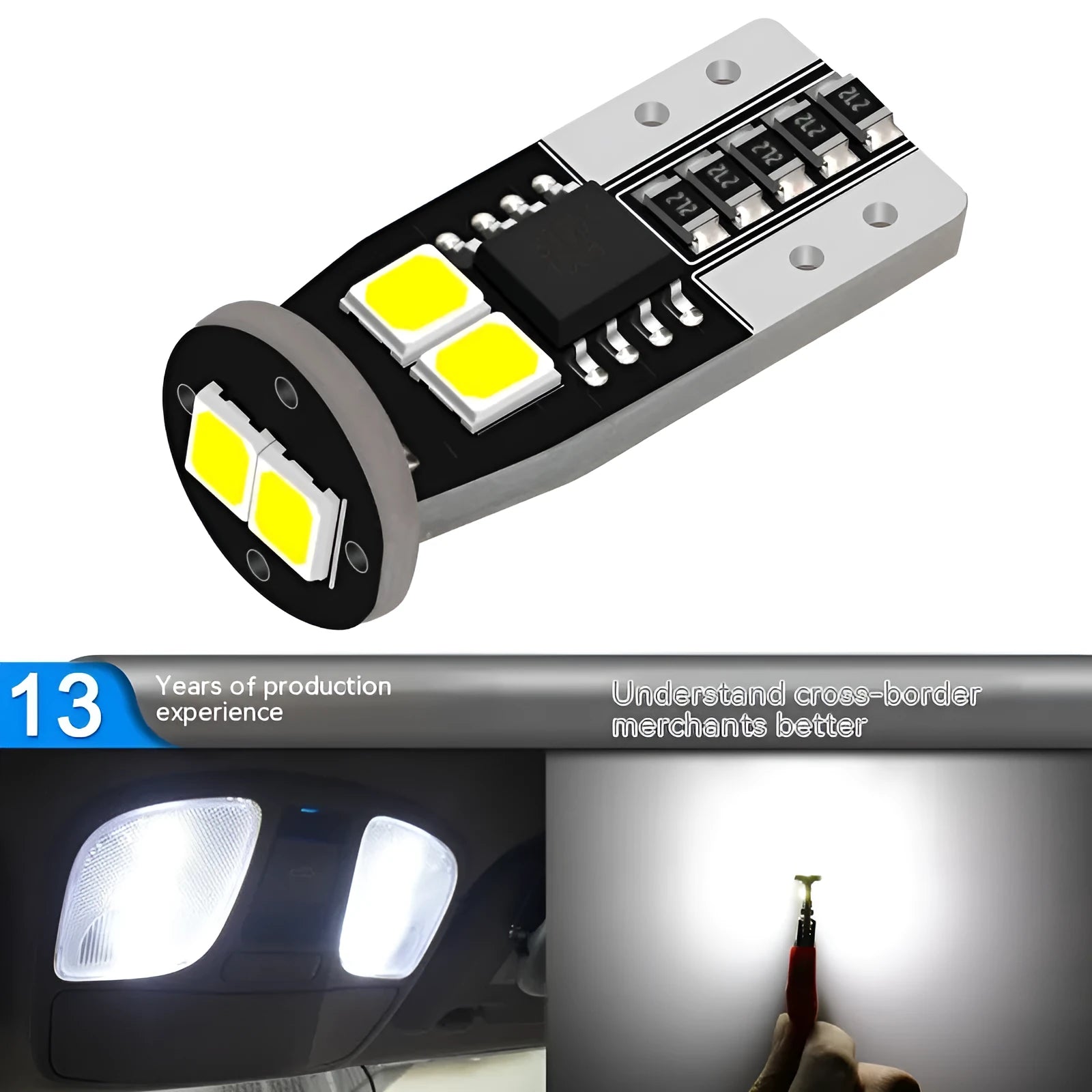Small white car number plate light with fibre glass board construction measuring 10mm