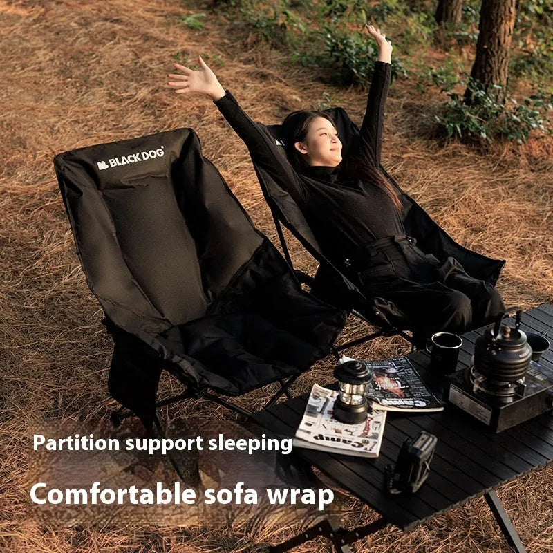 Night black folding camping moon chair with Oxford cloth fabric in folded position