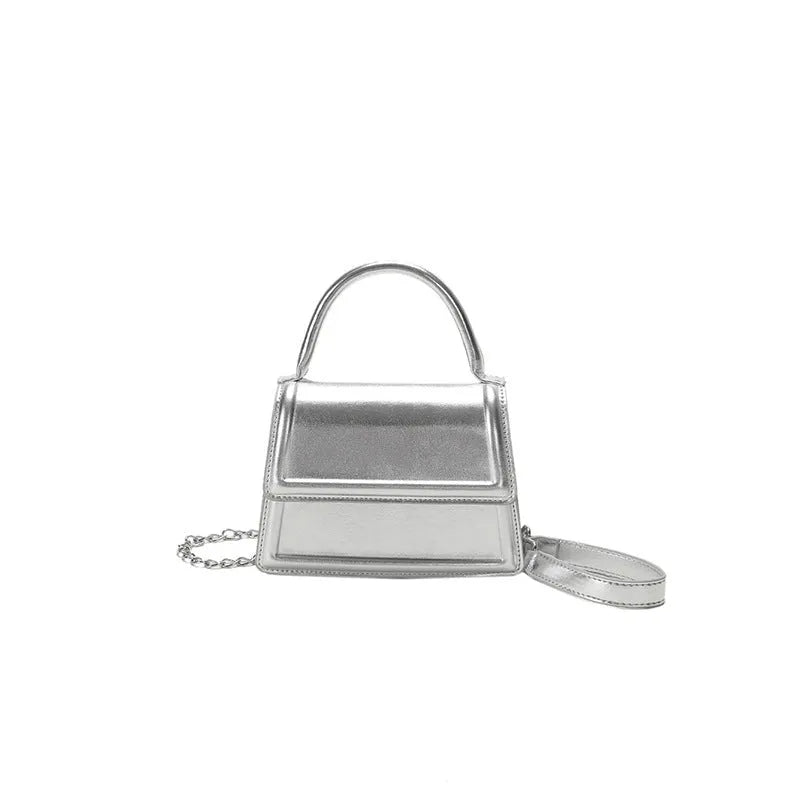 Square-shaped PU leather crossbody bag in multiple colour options on a model.