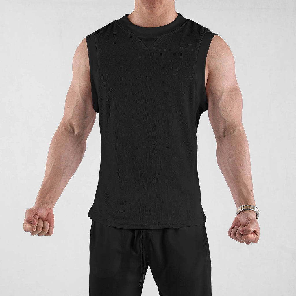 Men's black quick-dry fitness vest with loose sports fit for summer workouts