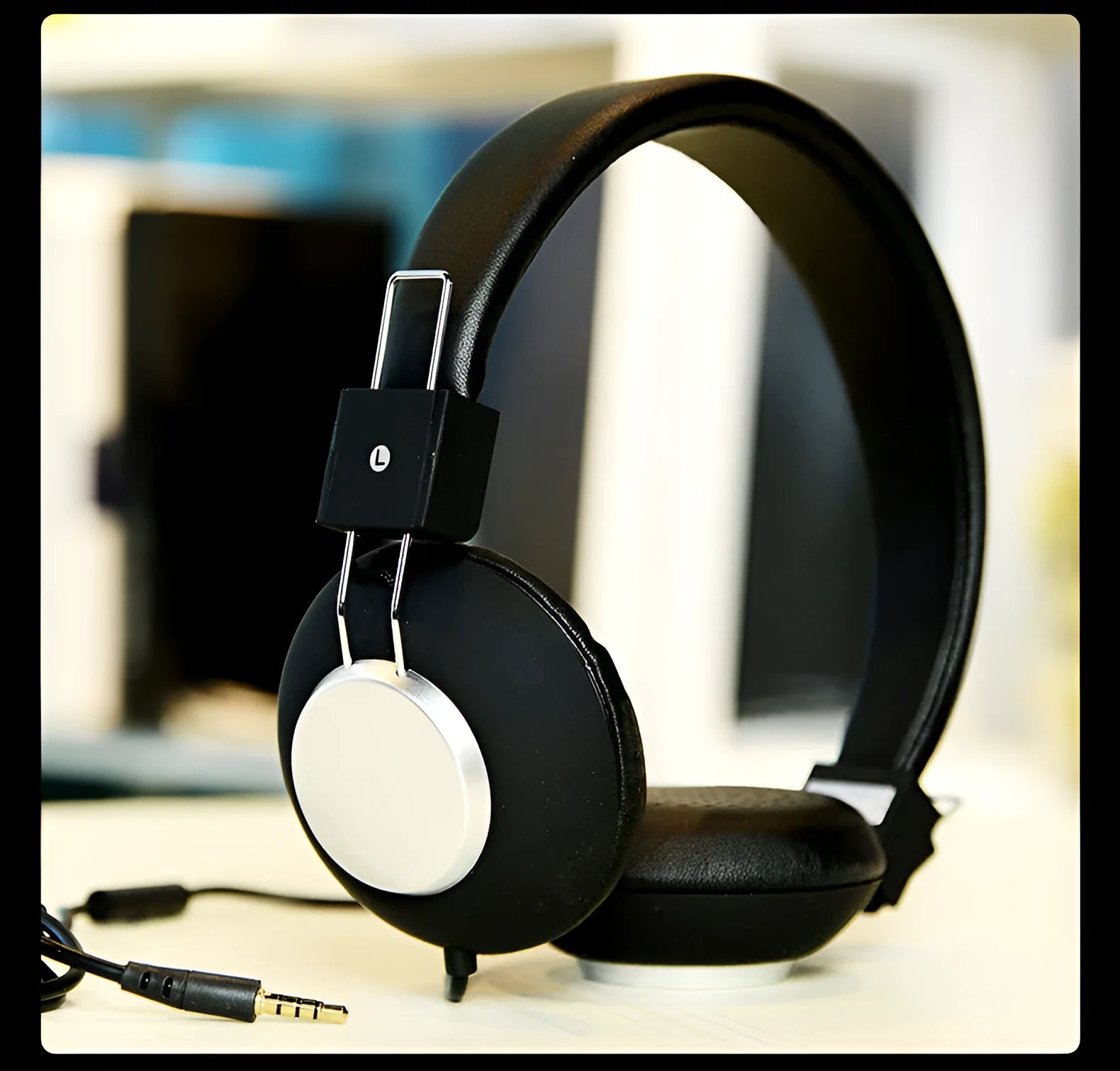 Wired head-mounted sports earphones with microphone in six colour options showing 3.5mm plug