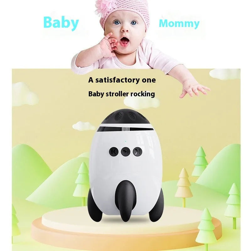 White ABS baby sleep comforter with automatic shaking and Bluetooth connectivity measuring 12x9.3x8cm
