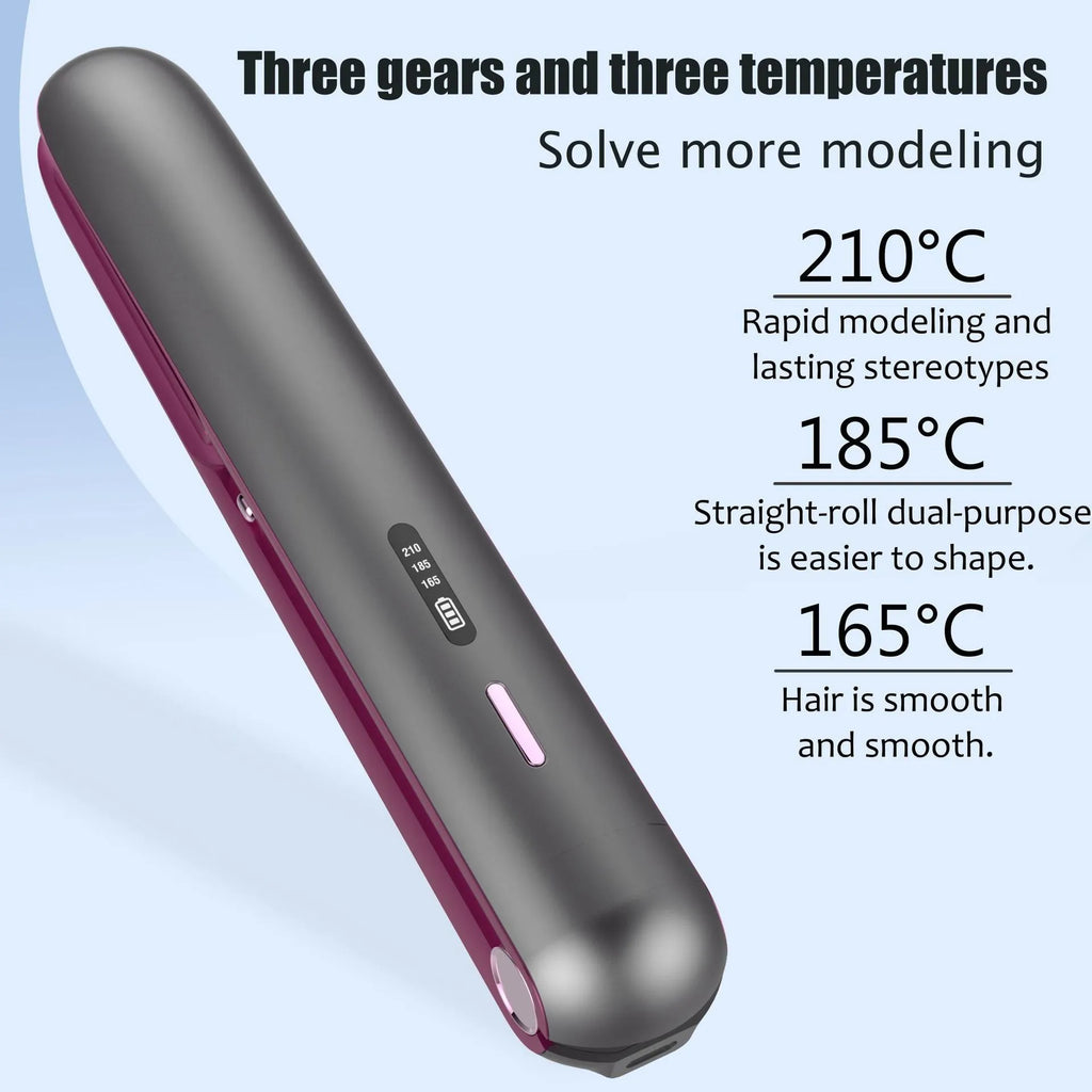 Moon shadow grey wireless hair straightener with ceramic plates for curling and straightening