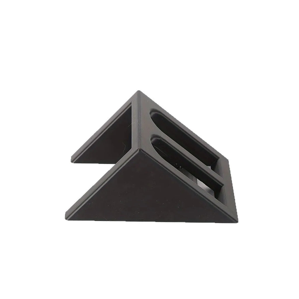 Black punk-style plastic pistol display stand for toy guns and model firearms.