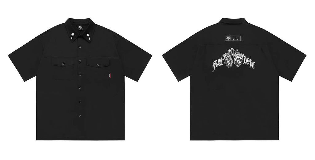 Men's black cotton blend pocket shirt with half sleeves and chest pocket