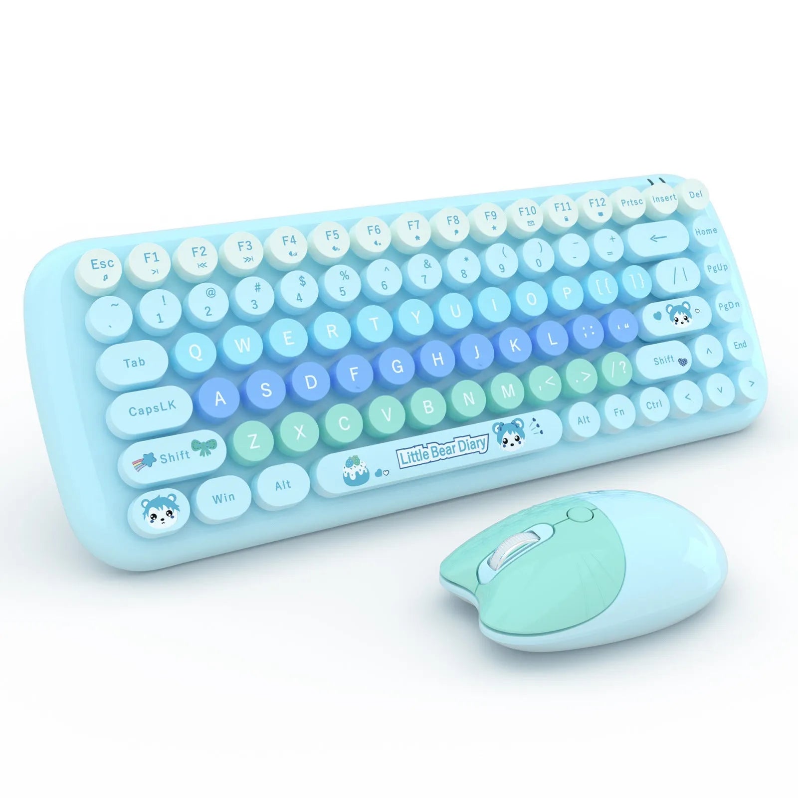 Pink cartoon wireless keyboard and mouse set with compact dimensions for notebook computers