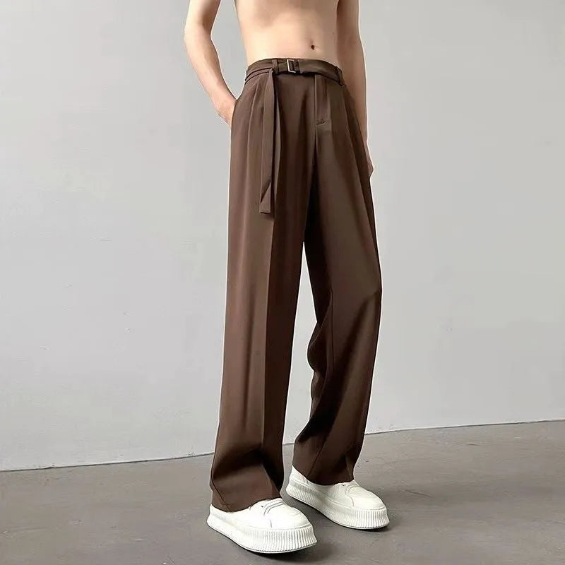Black straight wide leg trousers with loose fit and straight leg opening