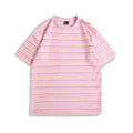 Loose fit striped T-shirt in apricot colour showing half sleeves and round neck collar
