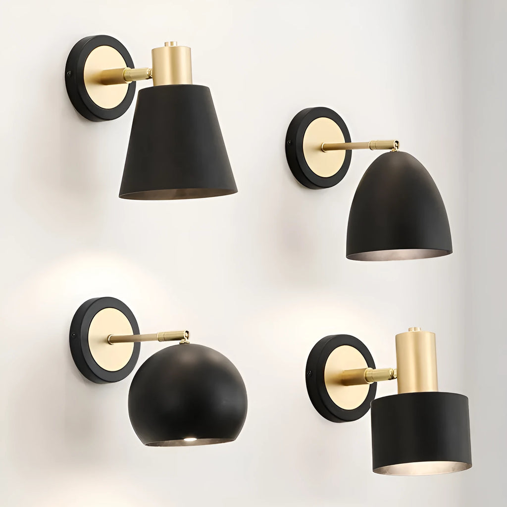 Nordic style iron table lamp with metal shade on a wooden bedside table