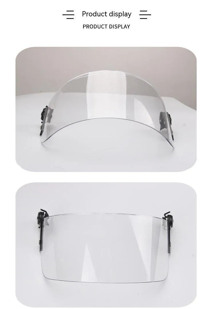 Transparent PC helmet face protection shield with windproof lens on guide rail mount