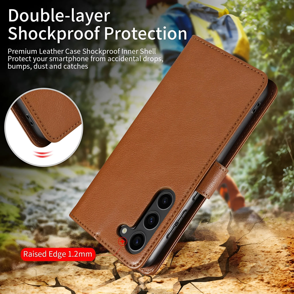Samsung flip phone case in black with anti-theft swiping card holder and magnetic closure
