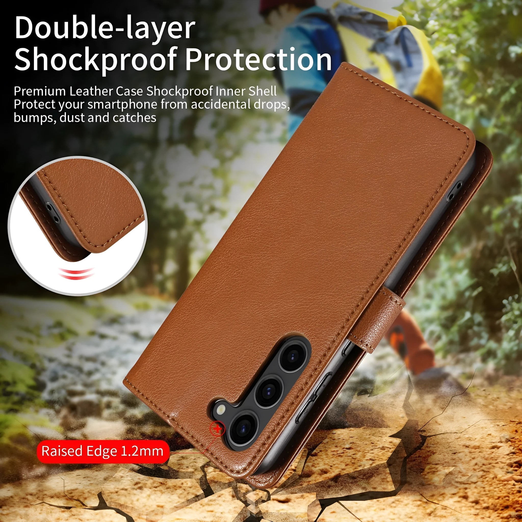 Samsung flip phone case in black with anti-theft swiping card holder and magnetic closure