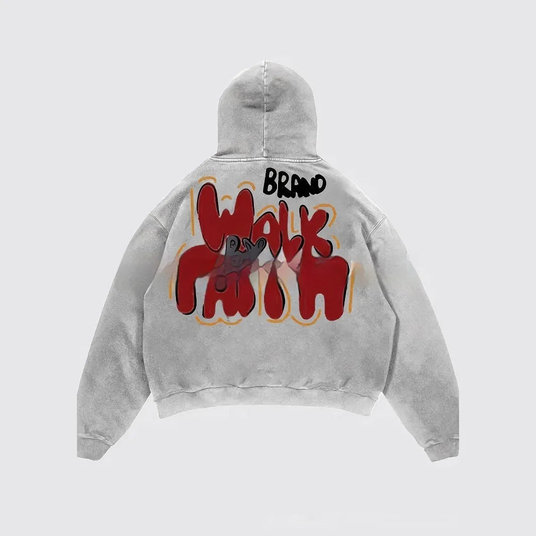 Granny Grey women's hoodie with vintage Harajuku-style letter print on the front.