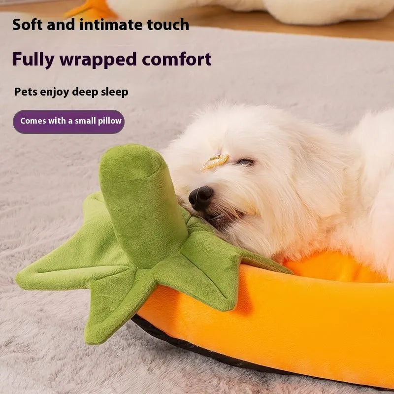 Universal dog mat with removable cloth cover in brown colour showing five size options from S to XXL