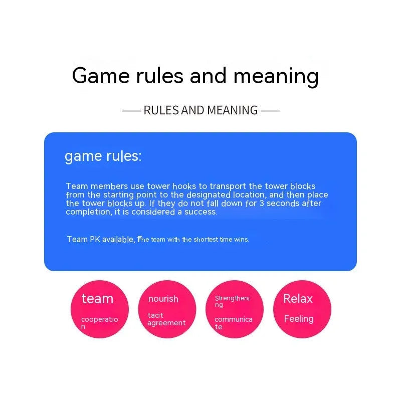Team building game equipment set with ABS tower blocks, ropes, and connection components for outdoor group activities
