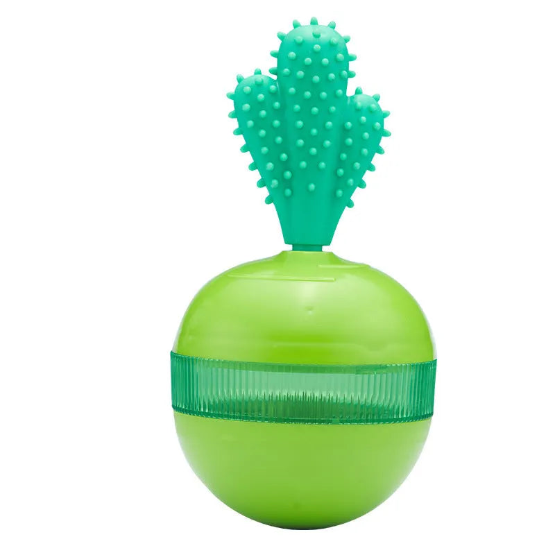 Durable rubber treat dispensing dog toy in tumbler ball shape for medium to large breeds