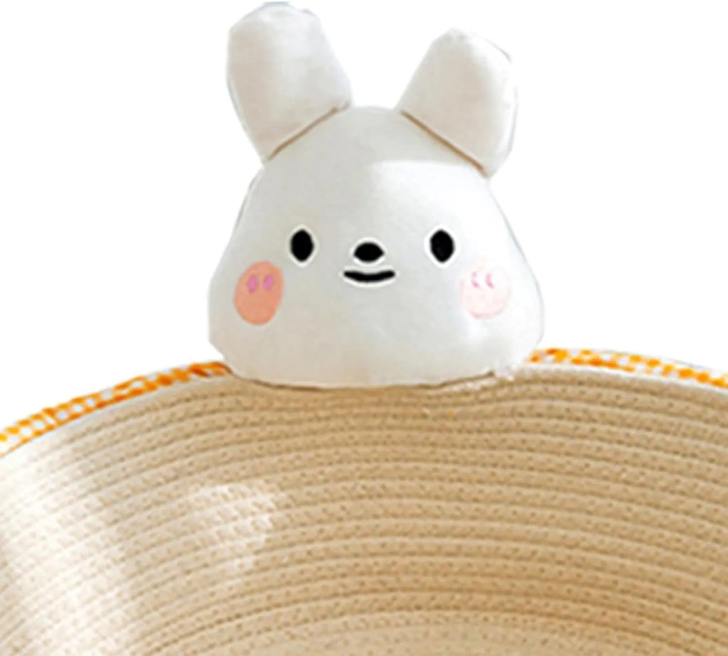 Woven cotton rope cat bed with scratching board in basket design