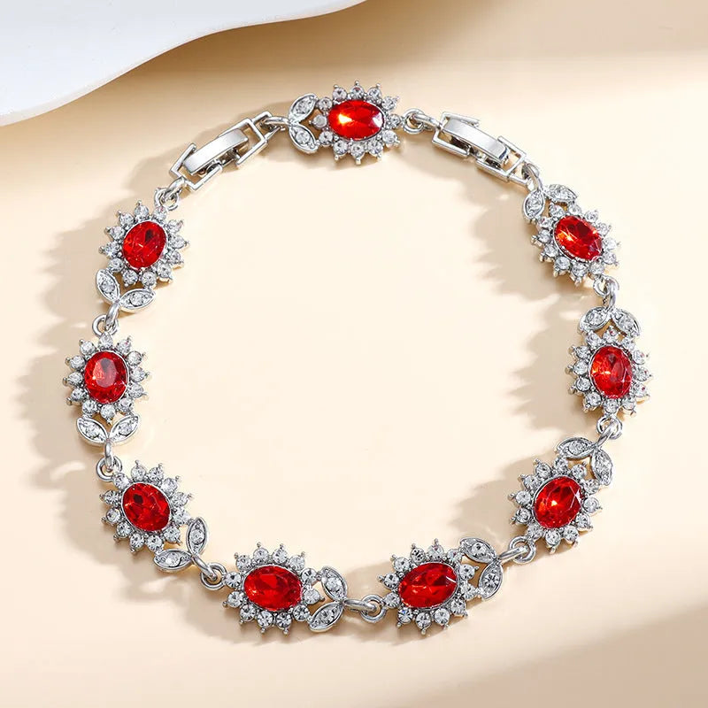 Women's simple zircon-inlaid electroplated alloy bracelet in various gemstone colour options