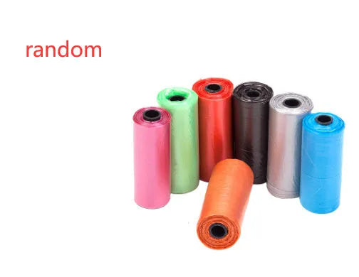 Roll of 22.5x30 cm pet waste cleanup bags in assorted colours for dog poop disposal.